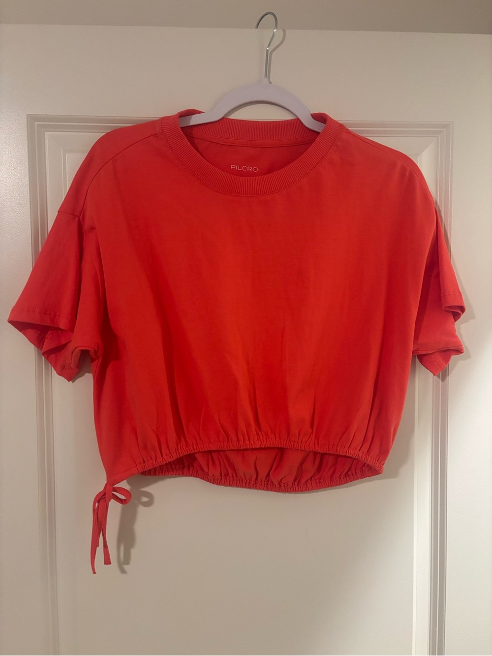 Pilcro Vibrant Red Drawstring Cropped Tee